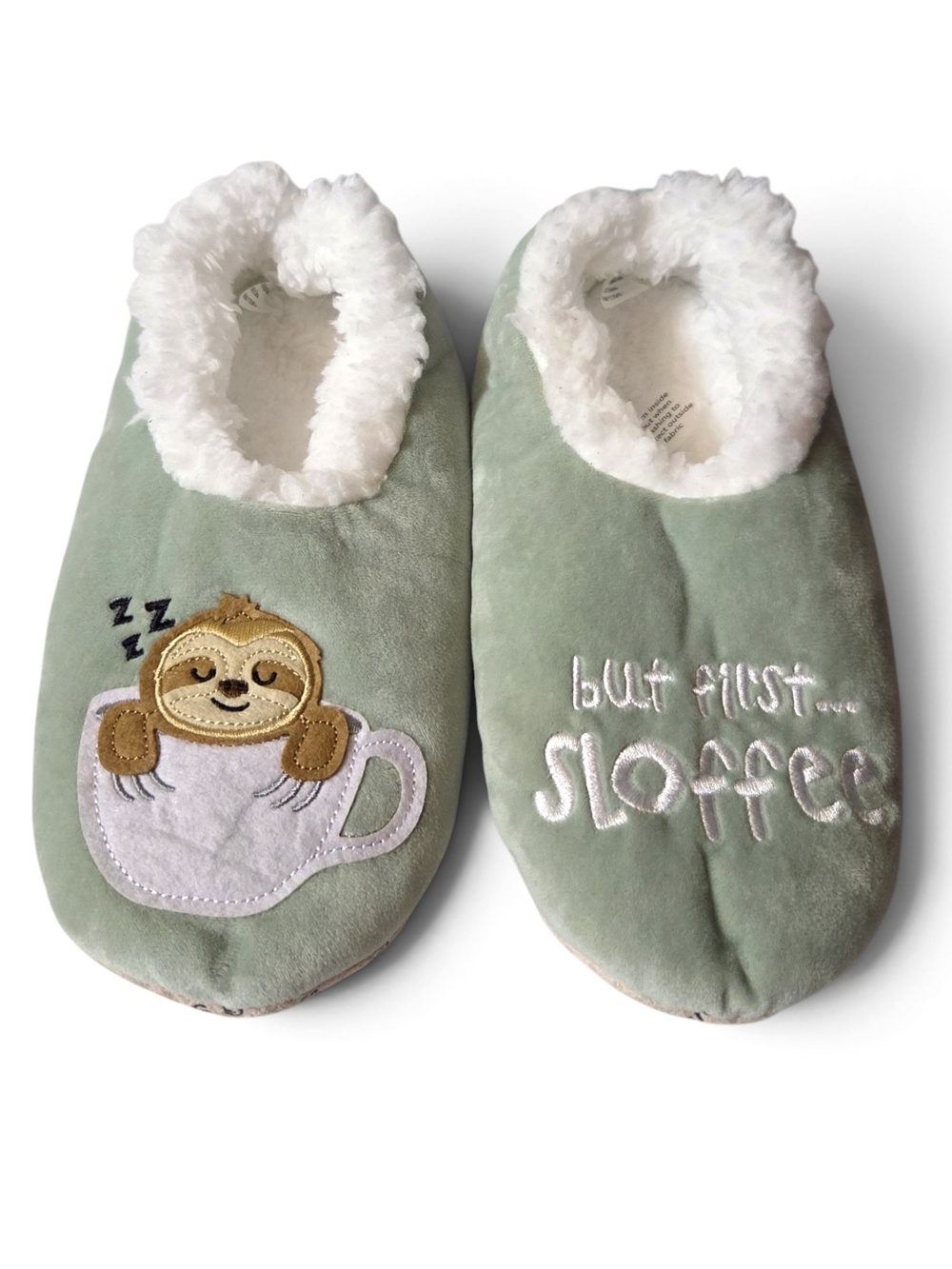 NWOT Womens Pairable But First Sloffee Sage Green Sloth Slipper Socks Small 5-6